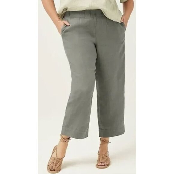 J. JILL PURE JILL 100% Linen Trapunto Stitched Cropped Pants in Green Lagenlook - Picture 1 of 15